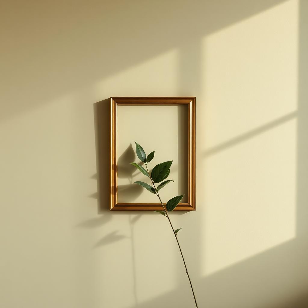 Detalhe do consultório: moldura e folha ao sol